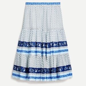 J.Crew Women Tiered Midi Skirt Floral Boho Cottagecore Size 2X Coastal